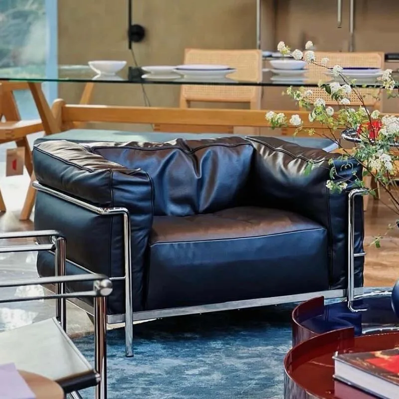 Sofá de Luxo Preto em Couro, D - Home Improvement And Services avaliação e preço